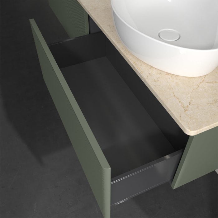 Villeroy & Boch Antao Waschbeckenunterschrank, 160 x 36 cm, 2 Auszüge mit LED-Licht, Front mit Struktur, ohne Hahnloch, für Waschtisch links und recht