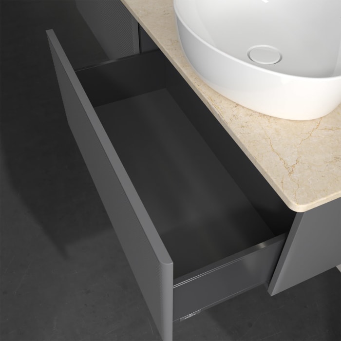 Villeroy & Boch Antao Waschbeckenunterschrank, 160 x 36 cm, 2 Auszüge mit LED-Licht, Front mit Struktur, mit Hahnloch, für Waschtisch links und rechts