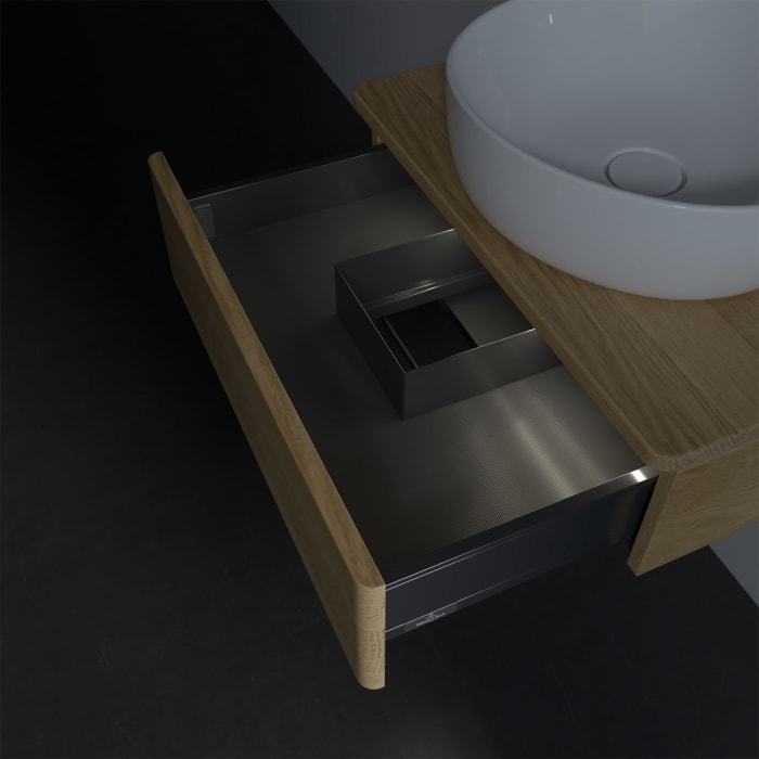 Villeroy & Boch Antao Waschbeckenunterschrank, 60 x 19 cm, 1 Auszug mit LED-Licht, Front ohne Struktur, ohne Hahnloch