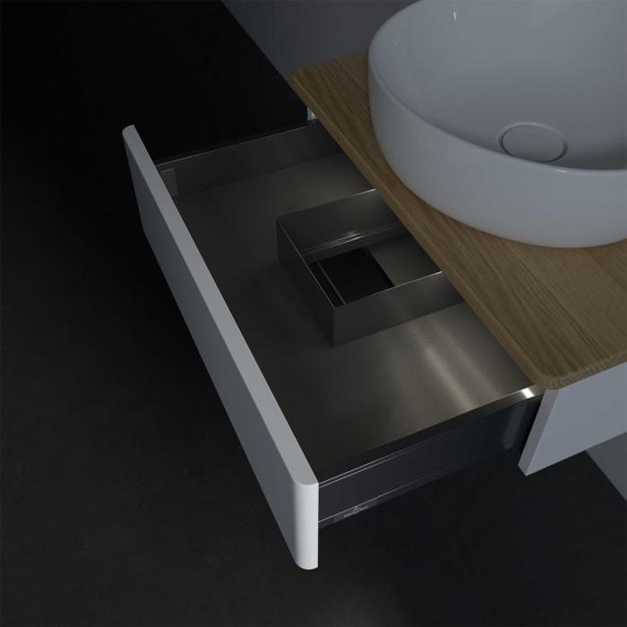 Villeroy & Boch Antao Waschbeckenunterschrank, 60 x 19 cm, 1 Auszug mit LED-Licht, Front ohne Struktur, ohne Hahnloch