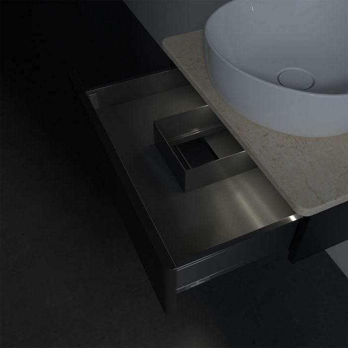 Villeroy & Boch Antao Waschbeckenunterschrank, 60 x 19 cm, 1 Auszug mit LED-Licht, Front ohne Struktur, ohne Hahnloch