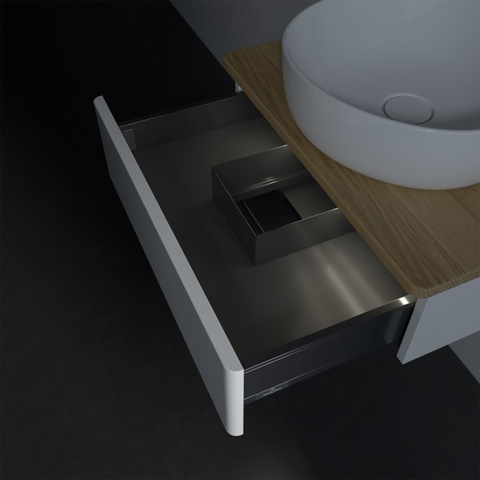 Villeroy & Boch Antao Waschbeckenunterschrank, 60 x 19 cm, 1 Auszug mit LED-Licht, Front ohne Struktur, mit Hahnloch