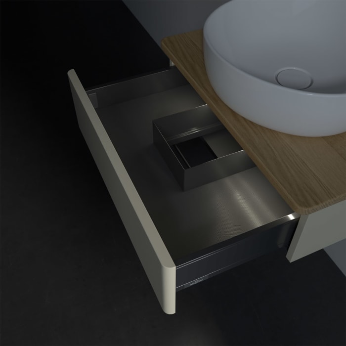 Villeroy & Boch Antao Waschbeckenunterschrank, 60 x 19 cm, 1 Auszug mit LED-Licht, Front ohne Struktur, mit Hahnloch