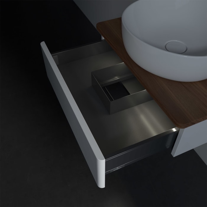 Villeroy & Boch Antao Waschbeckenunterschrank, 60 x 19 cm, 1 Auszug mit LED-Licht, Front ohne Struktur, mit Hahnloch