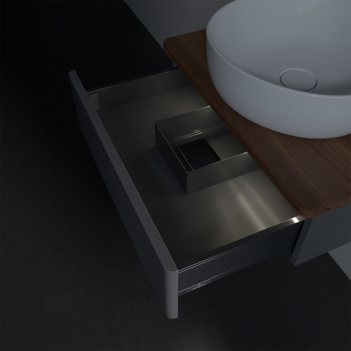 Villeroy & Boch Antao Waschbeckenunterschrank, 60 x 19 cm, 1 Auszug mit LED-Licht, Front ohne Struktur, mit Hahnloch