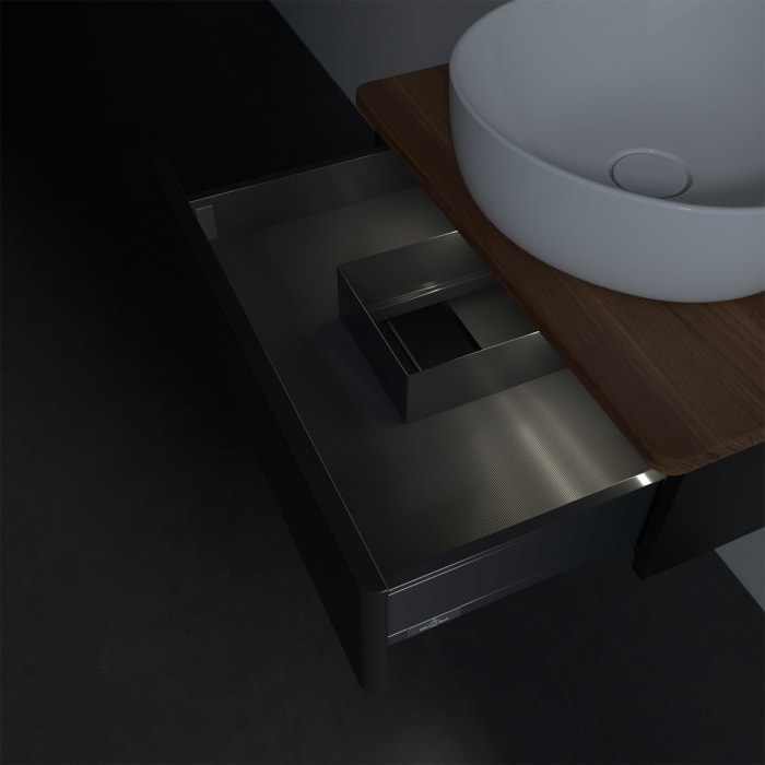 Villeroy & Boch Antao Waschbeckenunterschrank, 60 x 19 cm, 1 Auszug mit LED-Licht, Front ohne Struktur, mit Hahnloch