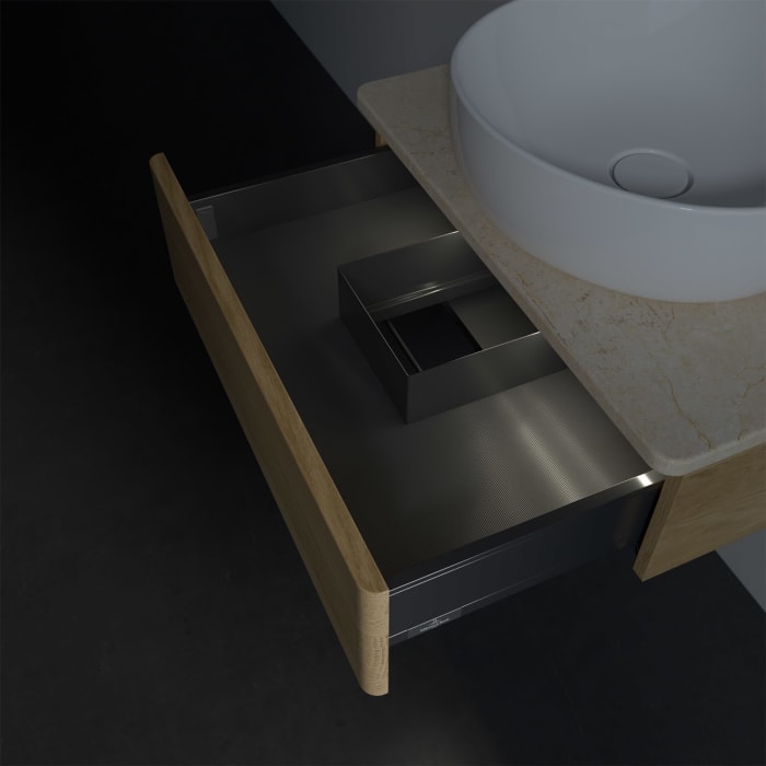 Villeroy & Boch Antao Waschbeckenunterschrank, 60 x 19 cm, 1 Auszug mit LED-Licht, Front ohne Struktur, mit Hahnloch