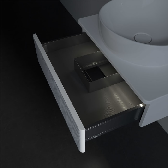 Villeroy & Boch Antao Waschbeckenunterschrank, 60 x 19 cm, 1 Auszug mit LED-Licht, Front mit Struktur, ohne Hahnloch
