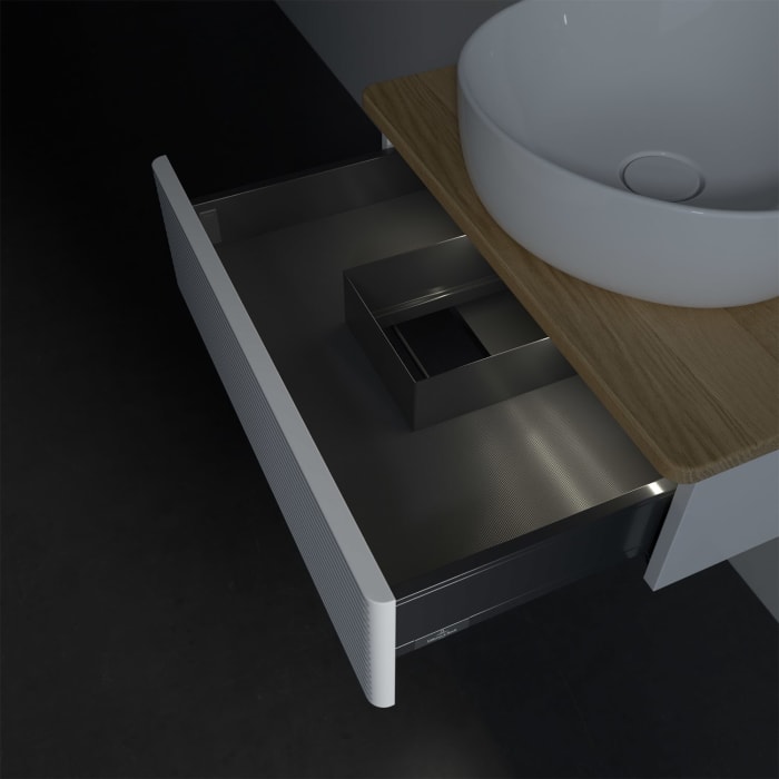 Villeroy & Boch Antao Waschbeckenunterschrank, 60 x 19 cm, 1 Auszug mit LED-Licht, Front mit Struktur, ohne Hahnloch