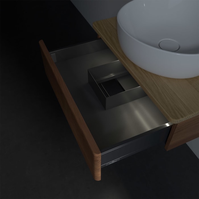 Villeroy & Boch Antao Waschbeckenunterschrank, 60 x 19 cm, 1 Auszug mit LED-Licht, Front mit Struktur, ohne Hahnloch