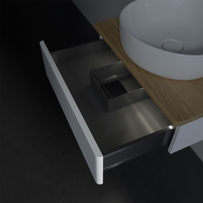 Villeroy & Boch Antao Waschbeckenunterschrank, 60 x 19 cm, 1 Auszug mit LED-Licht, Front mit Struktur, ohne Hahnloch