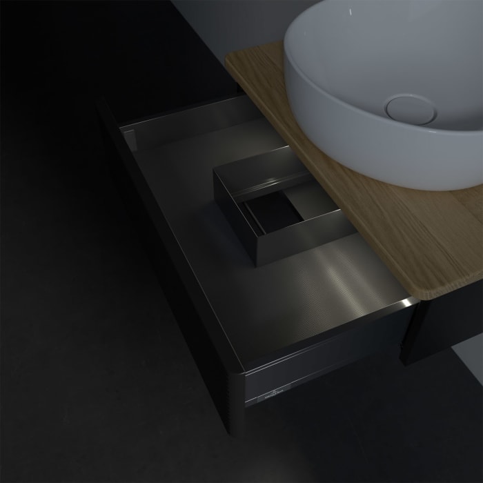 Villeroy & Boch Antao Waschbeckenunterschrank, 60 x 19 cm, 1 Auszug mit LED-Licht, Front mit Struktur, ohne Hahnloch