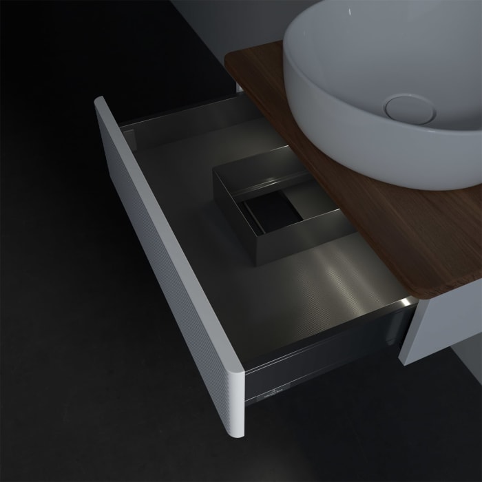 Villeroy & Boch Antao Waschbeckenunterschrank, 60 x 19 cm, 1 Auszug mit LED-Licht, Front mit Struktur, ohne Hahnloch