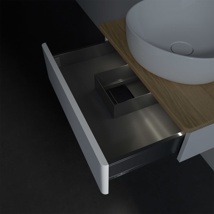 Villeroy & Boch Antao Waschbeckenunterschrank, 60 x 19 cm, 1 Auszug mit LED-Licht, Front mit Struktur, mit Hahnloch