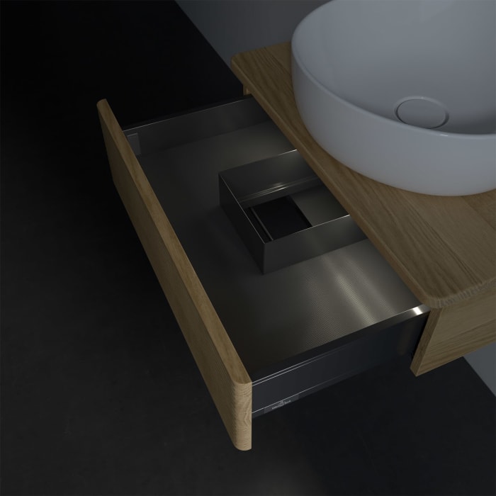 Villeroy & Boch Antao Waschbeckenunterschrank, 60 x 19 cm, 1 Auszug mit LED-Licht, Front mit Struktur, mit Hahnloch