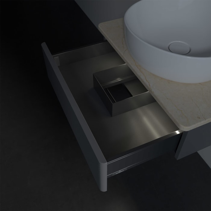 Villeroy & Boch Antao Waschbeckenunterschrank, 60 x 19 cm, 1 Auszug mit LED-Licht, Front mit Struktur, mit Hahnloch