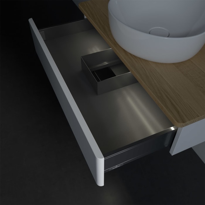 Villeroy & Boch Antao Waschbeckenunterschrank, 80 x 19 cm, 1 Auszug mit LED-Licht, Front ohne Struktur, ohne Hahnloch