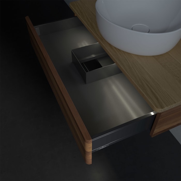 Villeroy & Boch Antao Waschbeckenunterschrank, 80 x 19 cm, 1 Auszug mit LED-Licht, Front ohne Struktur, ohne Hahnloch