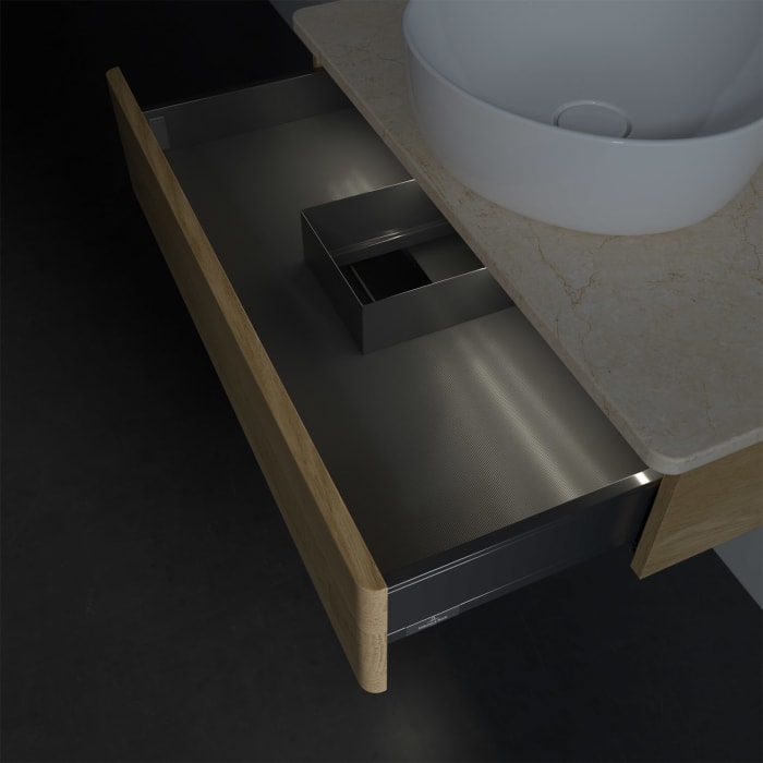 Villeroy & Boch Antao Waschbeckenunterschrank, 80 x 19 cm, 1 Auszug mit LED-Licht, Front ohne Struktur, mit Hahnloch