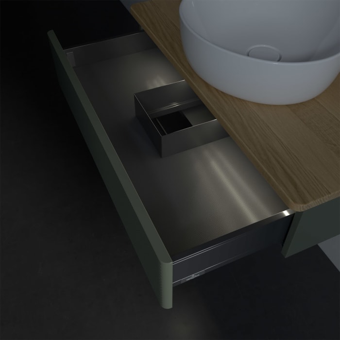 Villeroy & Boch Antao Waschbeckenunterschrank, 80 x 19 cm, 1 Auszug mit LED-Licht, Front mit Struktur, ohne Hahnloch