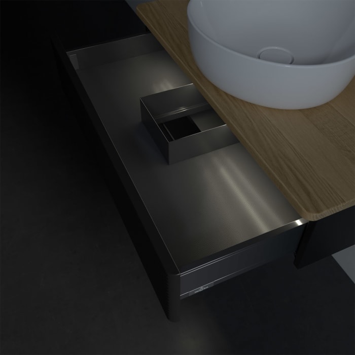 Villeroy & Boch Antao Waschbeckenunterschrank, 80 x 19 cm, 1 Auszug mit LED-Licht, Front mit Struktur, ohne Hahnloch