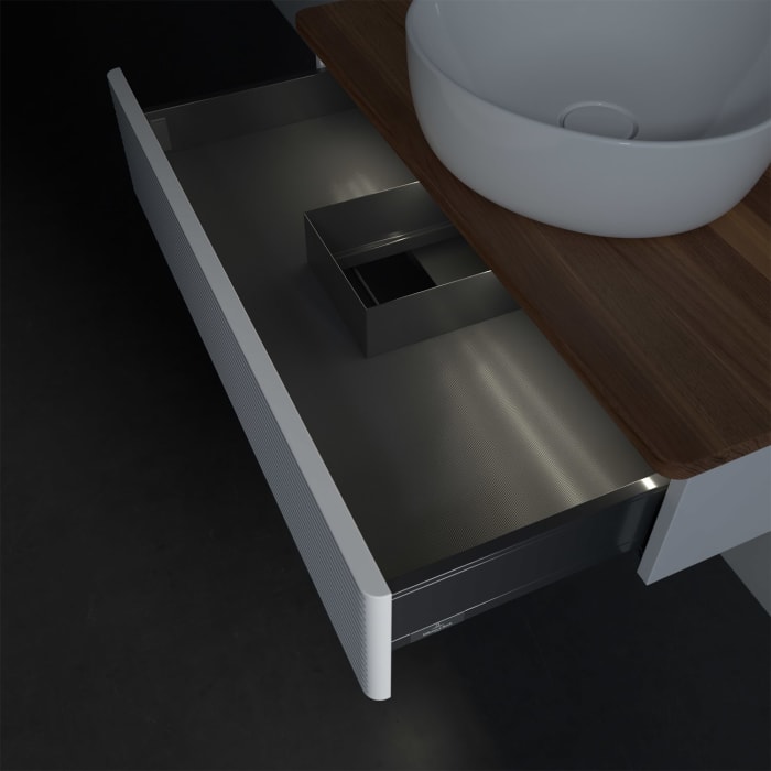 Villeroy & Boch Antao Waschbeckenunterschrank, 80 x 19 cm, 1 Auszug mit LED-Licht, Front mit Struktur, ohne Hahnloch