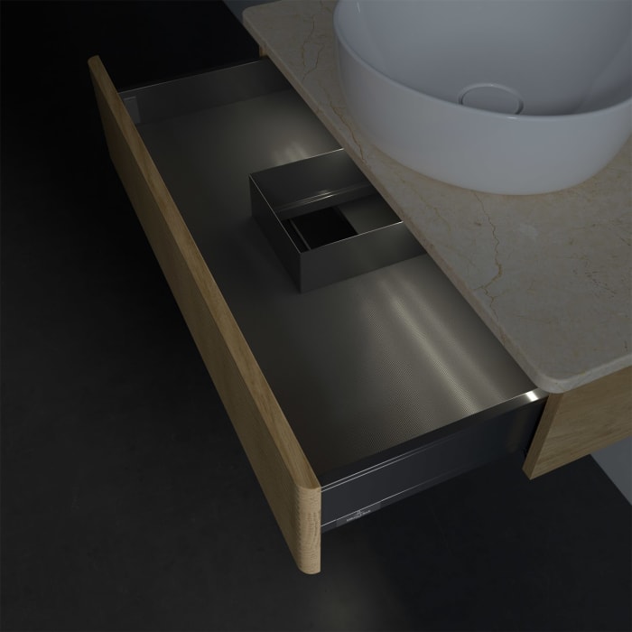 Villeroy & Boch Antao Waschbeckenunterschrank, 80 x 19 cm, 1 Auszug mit LED-Licht, Front mit Struktur, ohne Hahnloch