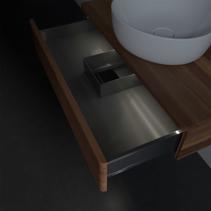 Villeroy & Boch Antao Waschbeckenunterschrank, 80 x 19 cm, 1 Auszug mit LED-Licht, Front mit Struktur, mit Hahnloch