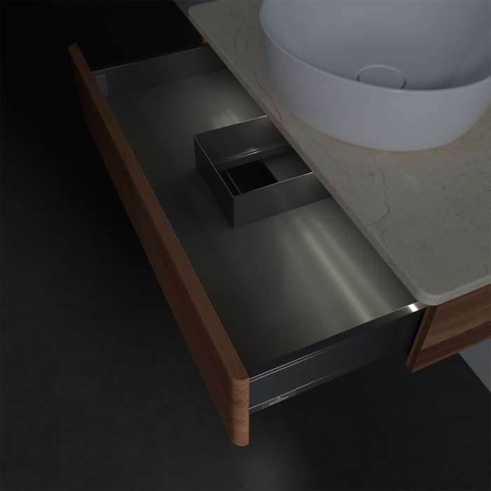 Villeroy & Boch Antao Waschbeckenunterschrank, 80 x 19 cm, 1 Auszug mit LED-Licht, Front mit Struktur, mit Hahnloch