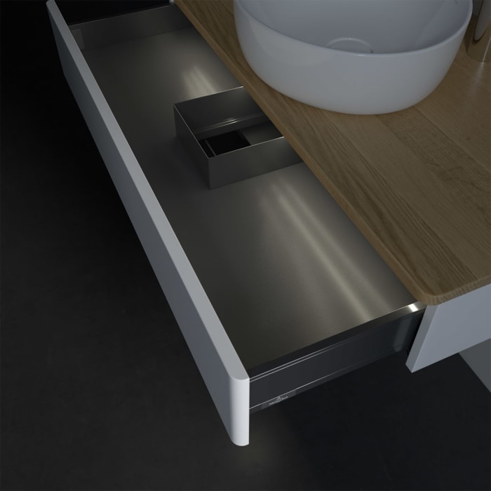 Villeroy & Boch Antao Waschbeckenunterschrank, 100 x 19 cm, 1 Auszug mit LED-Licht, Front ohne Struktur, mit Hahnloch