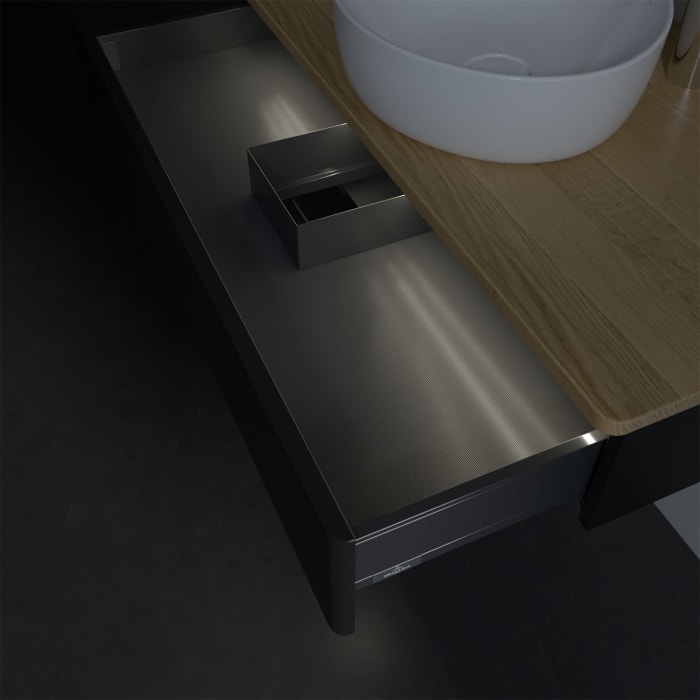 Villeroy & Boch Antao Waschbeckenunterschrank, 100 x 19 cm, 1 Auszug mit LED-Licht, Front ohne Struktur, mit Hahnloch