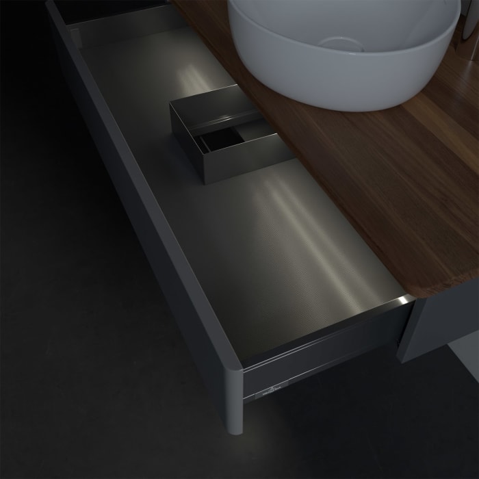 Villeroy & Boch Antao Waschbeckenunterschrank, 100 x 19 cm, 1 Auszug mit LED-Licht, Front ohne Struktur, mit Hahnloch