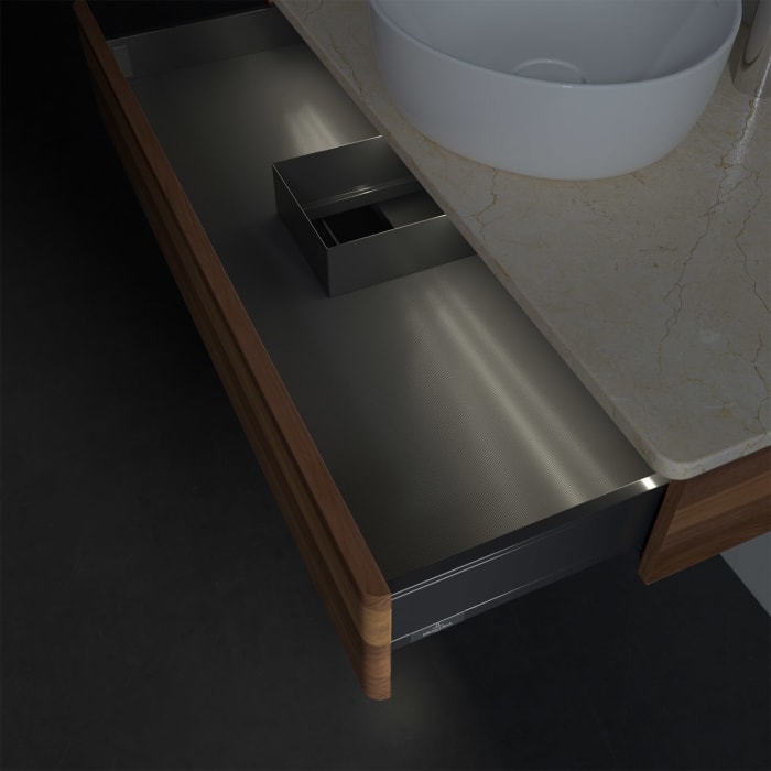 Villeroy & Boch Antao Waschbeckenunterschrank, 100 x 19 cm, 1 Auszug mit LED-Licht, Front ohne Struktur, mit Hahnloch