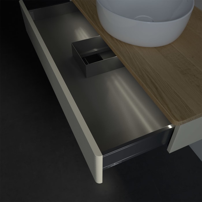 Villeroy & Boch Antao Waschbeckenunterschrank, 100 x 19 cm, 1 Auszug mit LED-Licht, Front mit Struktur, ohne Hahnloch