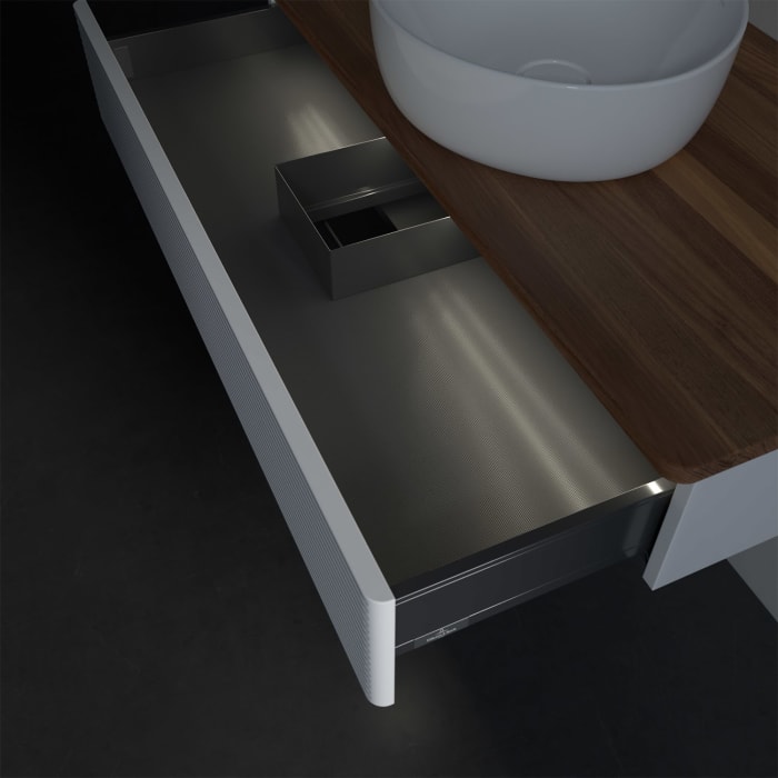 Villeroy & Boch Antao Waschbeckenunterschrank, 100 x 19 cm, 1 Auszug mit LED-Licht, Front mit Struktur, ohne Hahnloch