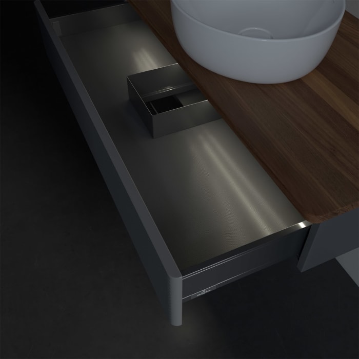 Villeroy & Boch Antao Waschbeckenunterschrank, 100 x 19 cm, 1 Auszug mit LED-Licht, Front mit Struktur, ohne Hahnloch