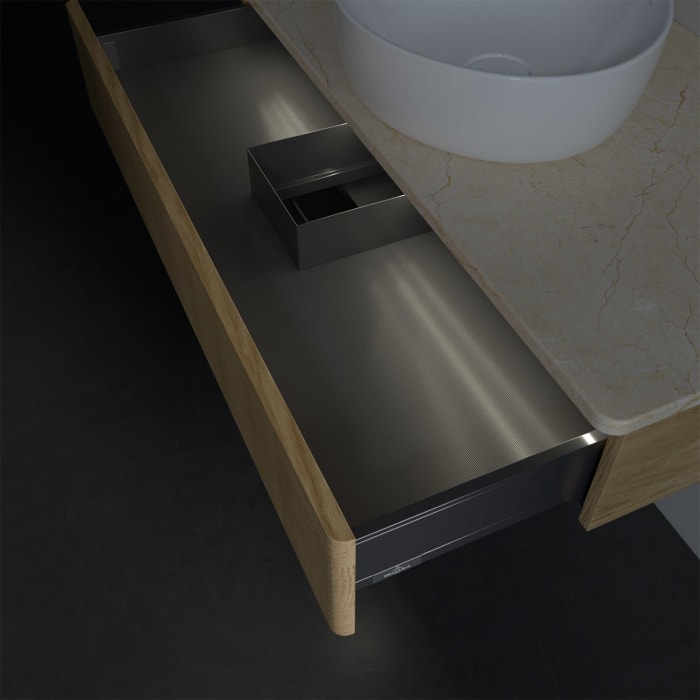 Villeroy & Boch Antao Waschbeckenunterschrank, 100 x 19 cm, 1 Auszug mit LED-Licht, Front mit Struktur, ohne Hahnloch