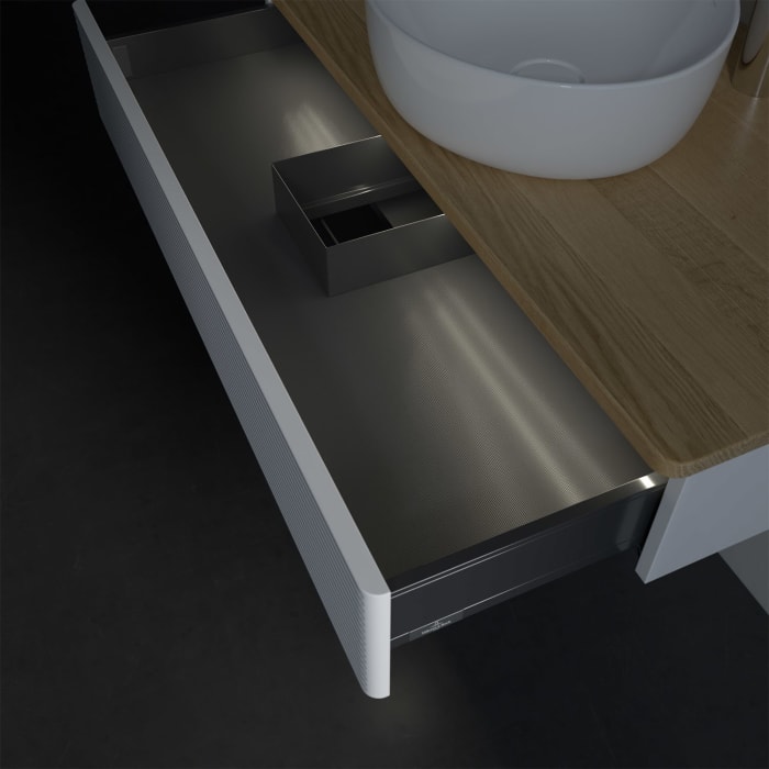 Villeroy & Boch Antao Waschbeckenunterschrank, 100 x 19 cm, 1 Auszug mit LED-Licht, Front mit Struktur, mit Hahnloch