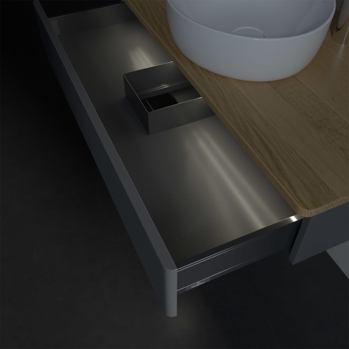 Villeroy & Boch Antao Waschbeckenunterschrank, 100 x 19 cm, 1 Auszug mit LED-Licht, Front mit Struktur, mit Hahnloch