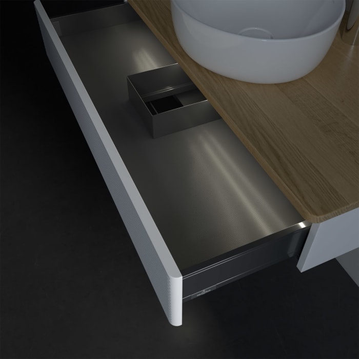 Villeroy & Boch Antao Waschbeckenunterschrank, 100 x 19 cm, 1 Auszug mit LED-Licht, Front mit Struktur, mit Hahnloch