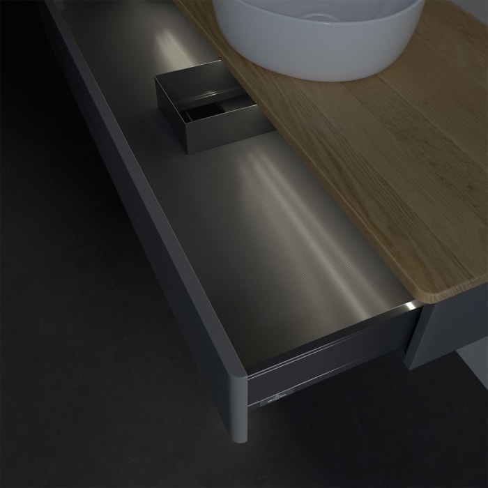 Villeroy & Boch Antao Waschbeckenunterschrank, 120 x 19 cm, 1 Auszug mit LED-Licht, Front ohne Struktur, ohne Hahnloch, für Waschtisch mittig