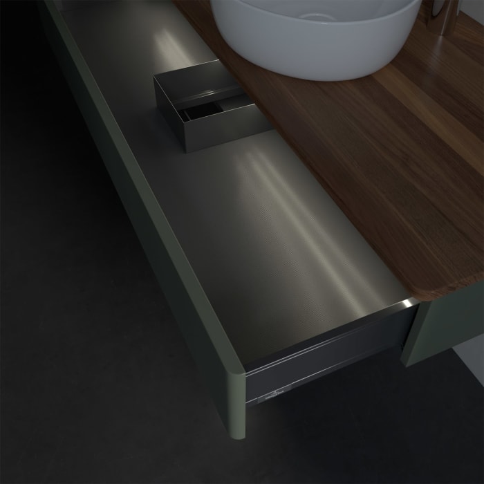 Villeroy & Boch Antao Waschbeckenunterschrank, 120 x 19 cm, 1 Auszug mit LED-Licht, Front ohne Struktur, mit Hahnloch, für Waschtisch mittig