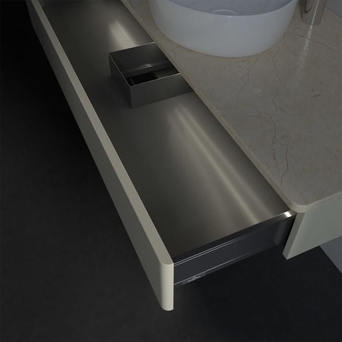 Villeroy & Boch Antao Waschbeckenunterschrank, 120 x 19 cm, 1 Auszug mit LED-Licht, Front ohne Struktur, mit Hahnloch, für Waschtisch mittig