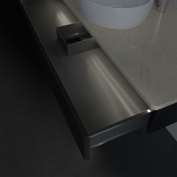 Villeroy & Boch Antao Waschbeckenunterschrank, 120 x 19 cm, 1 Auszug mit LED-Licht, Front ohne Struktur, mit Hahnloch, für Waschtisch mittig