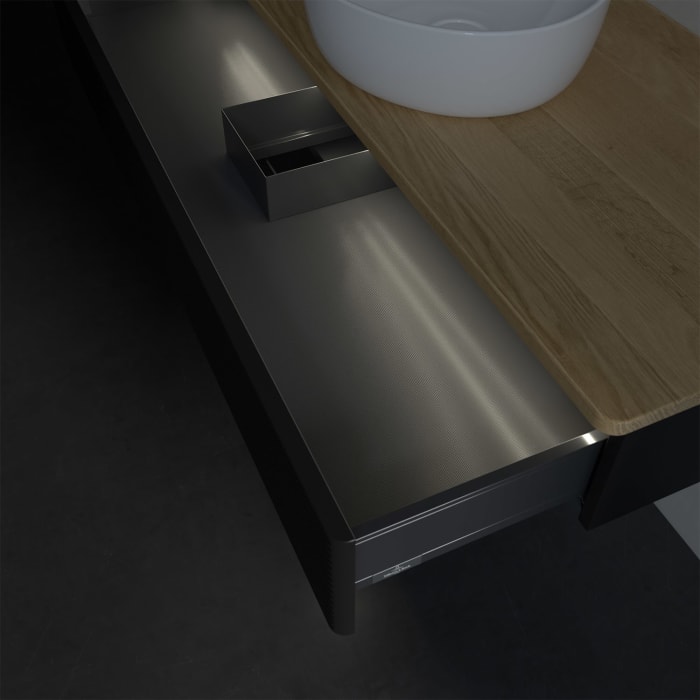 Villeroy & Boch Antao Waschbeckenunterschrank, 120 x 19 cm, 1 Auszug mit LED-Licht, Front mit Struktur, ohne Hahnloch, für Waschtisch mittig