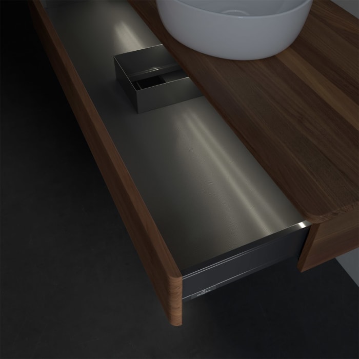 Villeroy & Boch Antao Waschbeckenunterschrank, 120 x 19 cm, 1 Auszug mit LED-Licht, Front mit Struktur, ohne Hahnloch, für Waschtisch mittig