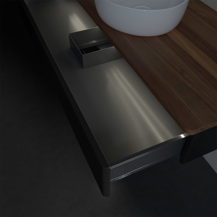 Villeroy & Boch Antao Waschbeckenunterschrank, 120 x 19 cm, 1 Auszug mit LED-Licht, Front mit Struktur, ohne Hahnloch, für Waschtisch mittig