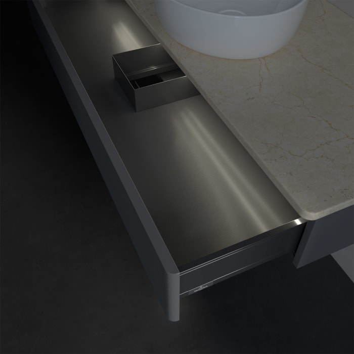 Villeroy & Boch Antao Waschbeckenunterschrank, 120 x 19 cm, 1 Auszug mit LED-Licht, Front mit Struktur, ohne Hahnloch, für Waschtisch mittig