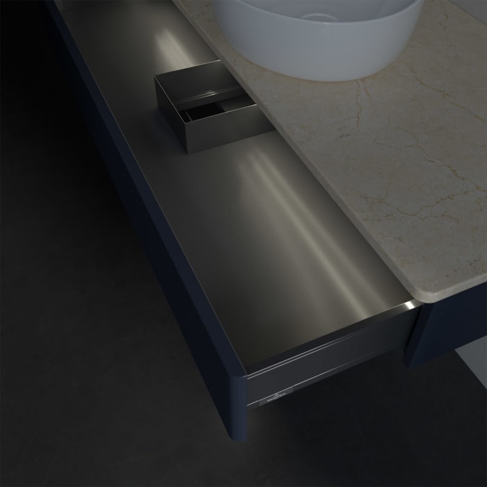 Villeroy & Boch Antao Waschbeckenunterschrank, 120 x 19 cm, 1 Auszug mit LED-Licht, Front mit Struktur, ohne Hahnloch, für Waschtisch mittig