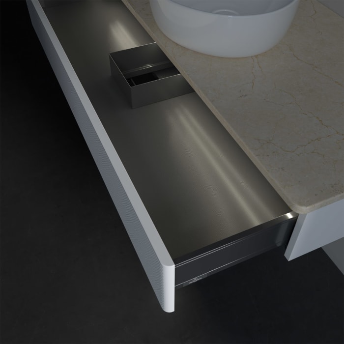 Villeroy & Boch Antao Waschbeckenunterschrank, 120 x 19 cm, 1 Auszug mit LED-Licht, Front mit Struktur, ohne Hahnloch, für Waschtisch mittig